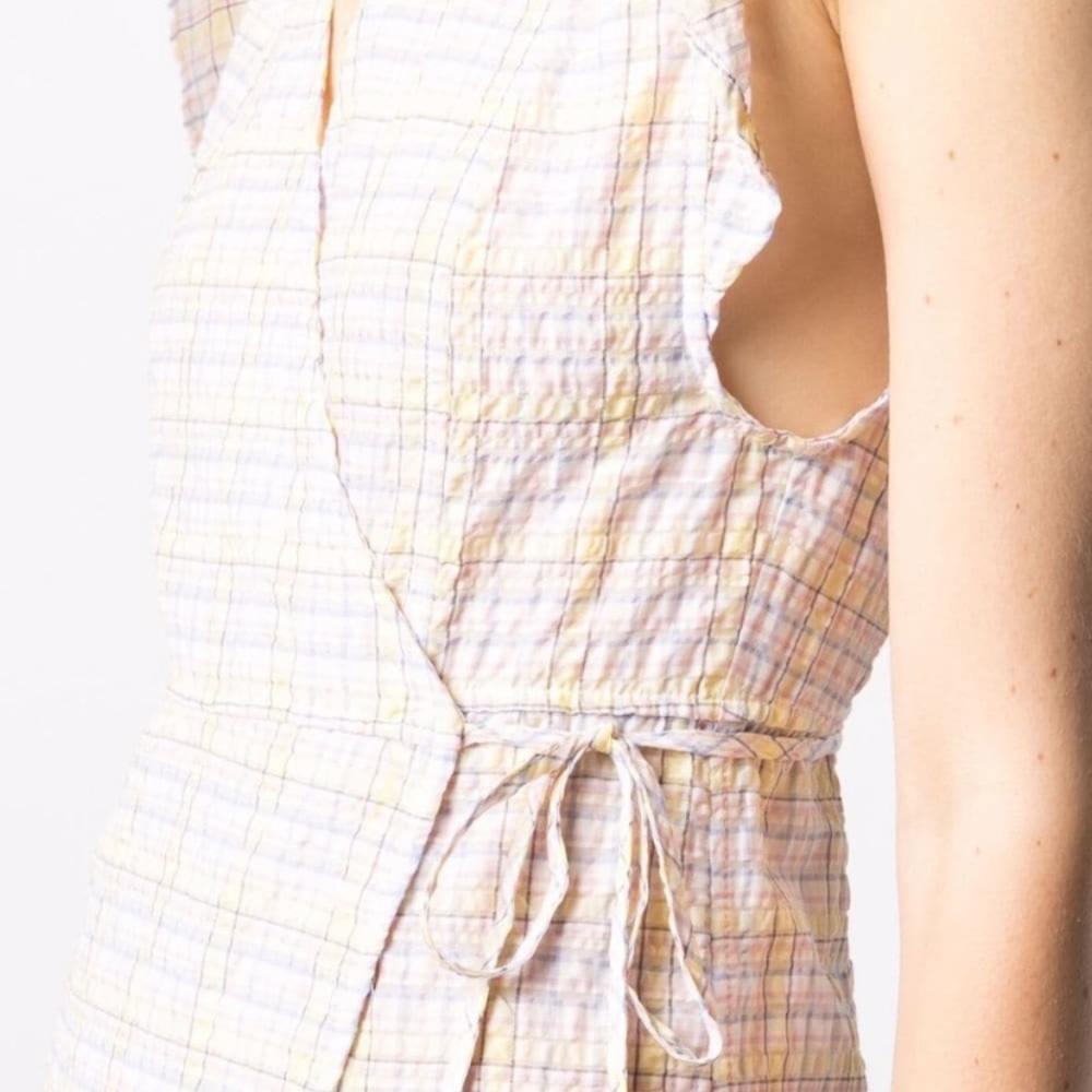 GANNI Ruffle Sleeveless Seersucker Dress NWT - Picture 5 of 6